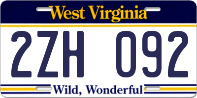 WV license plate 2ZH092