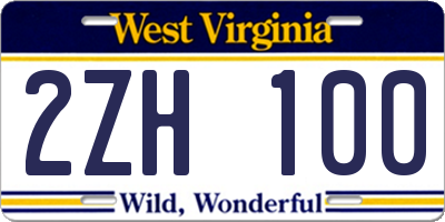 WV license plate 2ZH100