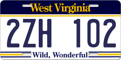 WV license plate 2ZH102