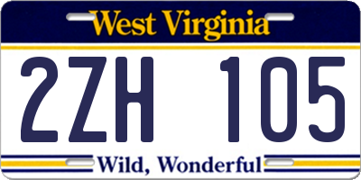 WV license plate 2ZH105