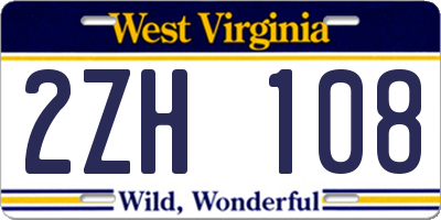 WV license plate 2ZH108