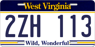 WV license plate 2ZH113