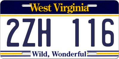 WV license plate 2ZH116