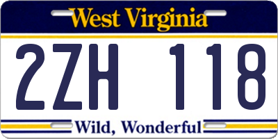 WV license plate 2ZH118