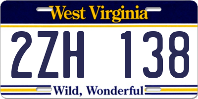 WV license plate 2ZH138
