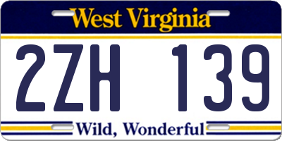 WV license plate 2ZH139