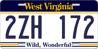 WV license plate 2ZH172