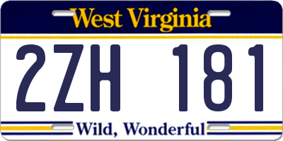 WV license plate 2ZH181