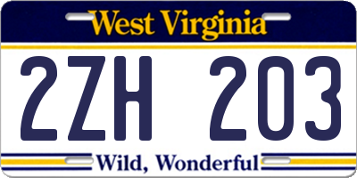WV license plate 2ZH203
