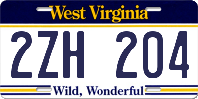 WV license plate 2ZH204