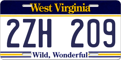 WV license plate 2ZH209