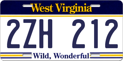 WV license plate 2ZH212