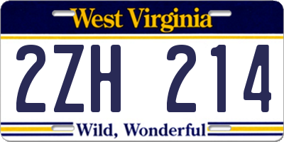 WV license plate 2ZH214