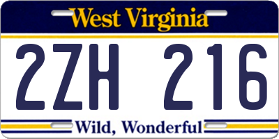 WV license plate 2ZH216