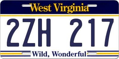 WV license plate 2ZH217
