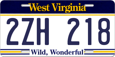 WV license plate 2ZH218