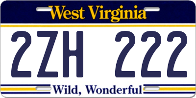 WV license plate 2ZH222