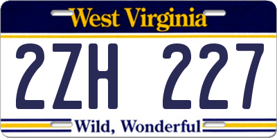 WV license plate 2ZH227