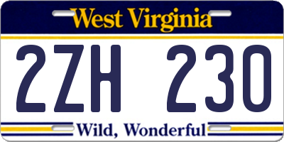 WV license plate 2ZH230