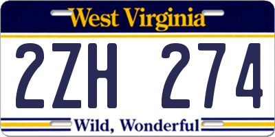 WV license plate 2ZH274