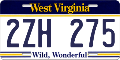 WV license plate 2ZH275