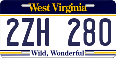 WV license plate 2ZH280