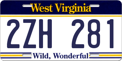 WV license plate 2ZH281