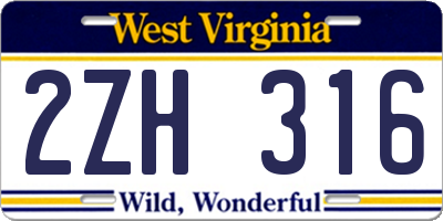 WV license plate 2ZH316