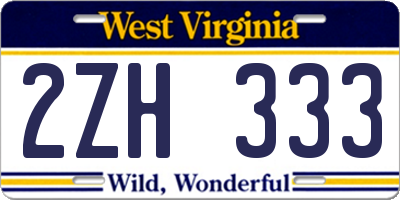 WV license plate 2ZH333