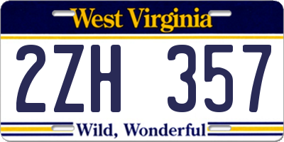 WV license plate 2ZH357