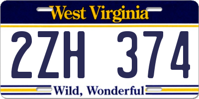 WV license plate 2ZH374