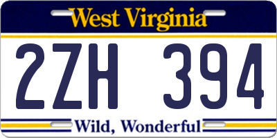 WV license plate 2ZH394