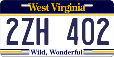 WV license plate 2ZH402
