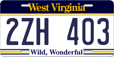 WV license plate 2ZH403