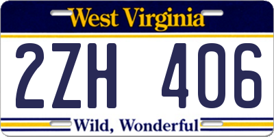 WV license plate 2ZH406