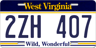 WV license plate 2ZH407