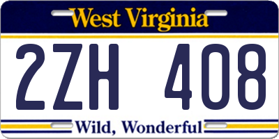 WV license plate 2ZH408