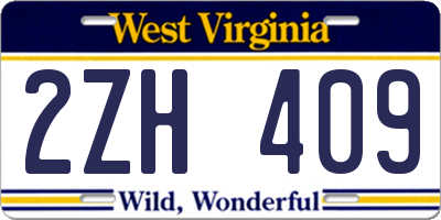 WV license plate 2ZH409