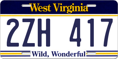 WV license plate 2ZH417