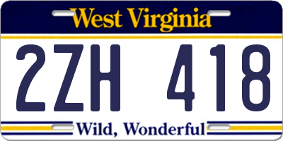 WV license plate 2ZH418