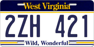 WV license plate 2ZH421