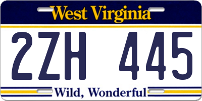 WV license plate 2ZH445