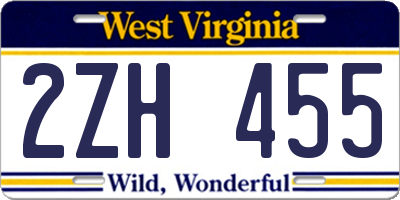 WV license plate 2ZH455