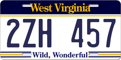 WV license plate 2ZH457