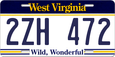 WV license plate 2ZH472