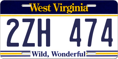 WV license plate 2ZH474