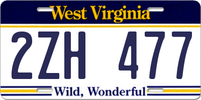 WV license plate 2ZH477