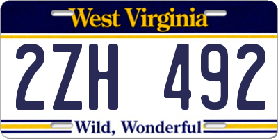 WV license plate 2ZH492