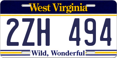 WV license plate 2ZH494