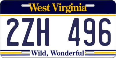 WV license plate 2ZH496